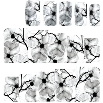 1 Lapa, Tintes Ziedi Modeli Ūdens Decal Elegants Ziedu Nagu Ūdenszīme Uzlīmes, Manikīrs, Nagu Art Pārsūtīt Decal Uzlīmes