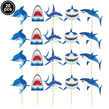 24pcs Jūras Tēmu Zilā Haizivs Cupcake Kūka Toppers Wrapper Haizivs Dzimšanas dienas svinības Kūka Toppers Baby Dušas Puses Decortions