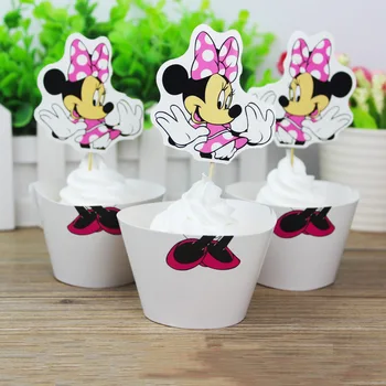 24pcs Minnie Mouse tēma cupcake wrappers&toppers bērniem dzimšanas dienas ballīti piegādes cupcake gadījumos kūka starplikas kūka dekorēšanas piederumi