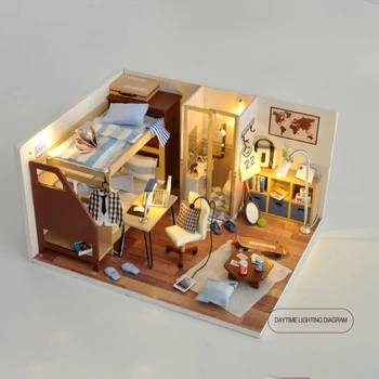 3D DIY Guļamistabas Koka Māja Apgaismojums Miniatūras Modeli Mēbeles Montāžai Rotaļlietas Bērniem, Pieaugušajiem Dāvanas