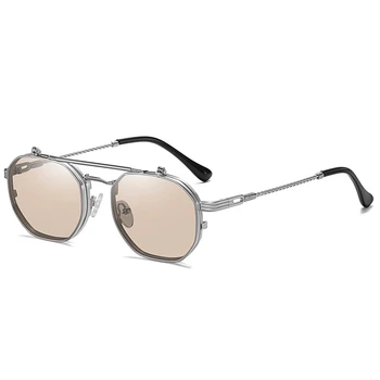 Ackjad estilo steampunk vintage matiz oceano lente metāla óculos de sol flip up clamshell dizains da marca óculos de sol de óculos