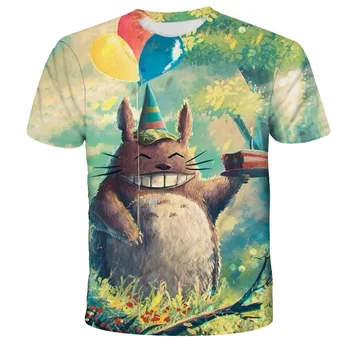 Anime Multfilmu Mans Kaimiņš Totoro 3D T-krekls Vasaras Jauni Zēni Meitenes Ghibli Kawaii Hayao Miyazaki Siena Bērni Jauki Tee Krekls