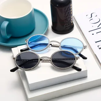Apaļā Steampunk Saulesbrilles Ovāls Vintage Saules Brilles Dimanta Retro Brilles Luksusa Zīmolu Brilles UV400