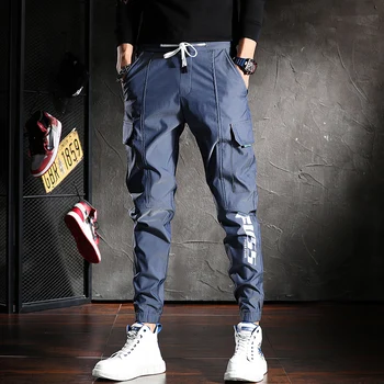 Apžilbināt Krāsu Atstarojošu Kravas Bikses Vīriešu Skaists Joggers Gadījuma Streetwear Aukliņu Bikšu