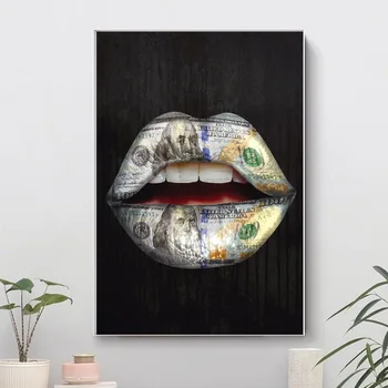 Audekls Gleznas Naudu par Mutes Iedvesmojošu Audekls Mākslas Plakāti un Izdrukas Lūpām Grafiti Mākslas Wall Street Art Pictures