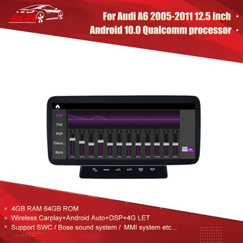 Audi A6 no 2005. līdz 2011. gadam android auto radio Par Audi a6 c6/4f MMI 2G MMI 3G 10.25 collu touch screen gps navigācija wifi Multimediju