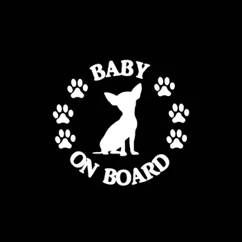 Auto Uzlīme Personības Lovely Baby on Board Chihuahua Suns Motociklu Sauļošanās Decal Piederumi Ūdensnecaurlaidīgs Vinils,14cm*12cm