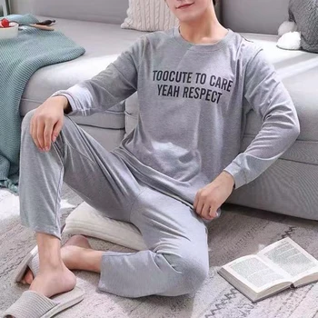 Bezmaksas Piegāde Pavasarī Un Rudenī Vīriešu Pidžamas Komplekti Kokvilnas Pidžamas Ilgtermiņa piedurknēm Gadījuma Vīriešu Pidžamas Komplekts Plus Izmēri M-2XL Sleepwear