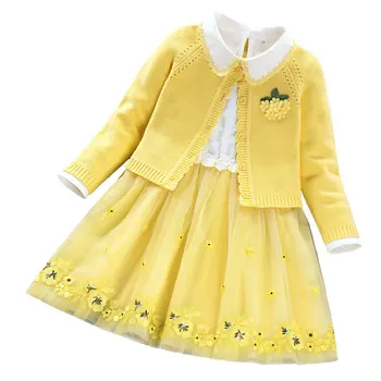 Bērnu Apģērbu komplekts 2020 rudens Ziemas meitene kokvilnas džemperis garām piedurknēm mētelis+kleita 2gab princese tērps meitene costume3-10Year