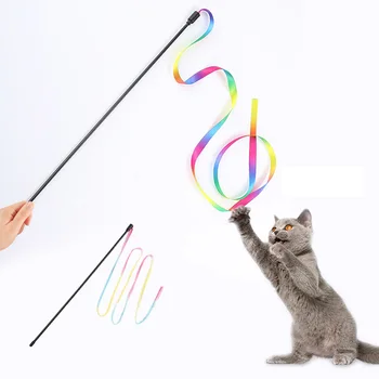 Cute Kaķēns Rotaļlietas Smieklīgi, Krāsains Stienis Teaser Nūjiņa, Plastmasas Pet Rotaļlietas, lai Kaķiem Interaktīvās Stick Kaķis Piederumi