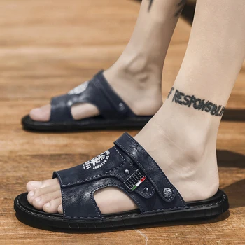CYYTL Ādas Slip-on Vīriešu Sandales Vintage Stila Čības Ceļojumu Āra Studentu korejas Kurpes Vasaras Gadījuma Chinelos Masculino