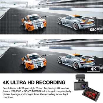 Dash Cam 4K GPS, Wifi, Auto Dual Objektīvs DVR Atpakaļskata Spoguļa Kamera 4K Dashcam 2.4