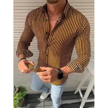Drukāšanas Svītru Labāko Pārdošanas Vīriešu Modes garām piedurknēm Krekls Augstas Kvalitātes Gadījuma Vīriešu garām piedurknēm Krekls