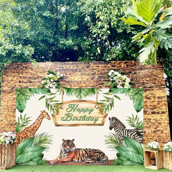 Džungļu Dzīvnieku Safari Puse Fona Galda Banner Savvaļas Vienu 1st Birthday Party Dekori Bērnu Dušas Džungļu Meža Fonu