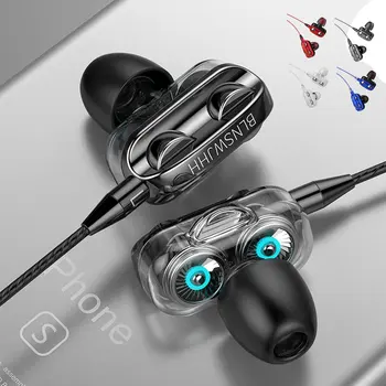 Earbuds 3D Stereo Dual Vadītāja Mūzikas Austiņas Spēcīgi Basi HIFI Sporta In-Ear Austiņas Smart Tālrunis Austiņu Vadu Meklēšana
