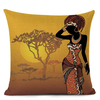 Etniskā Stila Āfrikas Sieviete Spilvens Segums Āfrikas Meitene Dekoratīvs Spilvens Gadījumā 45cm Veļa Mest Spilvens Segums, Dīvāns Mājas Dekoru