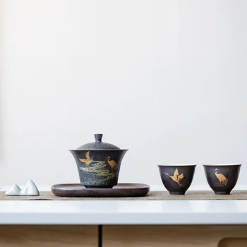 Gaiwan tējas komplekts retro keramikas tējas bļodā Kung Fu tējas komplekts tējas paplāti komplekts tējas tase sausa burbulis, kas var tikt pielāgota