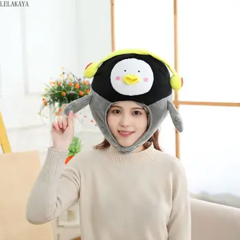 Halovīni Puse Cosplay Anime Pingvīns Plīša Cepure, Pūkains, Gudrs Lelle Dzīvnieku Galvassegas Spilvens Nap Bērnu Bērni Karikatūra Rotaļlietas Saglabāt Siltu Cepurīti