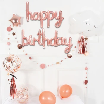 Happy Birthday Conjoined Vēstules Balonu Banner Rožu Zelts, Sudrabs Alfabētu, Dzimšanas Dienas Svinības Apdare Baby Dušas Globos