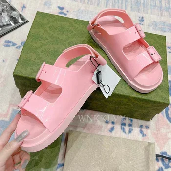 Ir 2021. vasaras jelly sandales sieviešu saļodzījās bieza-soled tīrtoņa krāsu gladiatoru kurpes atpūtas brīvdienu pludmales apavus sandalias dāmas