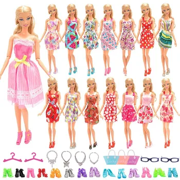 Izlases 1 Komplekts Leļļu Aksesuāri Barbie Apģērbu Aksesuāri, Kurpes, Zābaki Kleita Somas Vainagu Pakaramie Brilles Leļļu Apģērbs 12