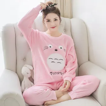 Jaunu 2021. gada rudenī, Ziemā Silts Flaneļa Pidžamas korejas Karikatūra Pidžamas Komplekts Modes Pijama Mujer Mājas Auduma Pidžamas Sieviešu Sleepwear