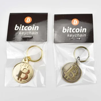 Karstā 10pcs/Daudz 25mm Bitcoin Keychain Bitu monētas Cryptocurrency Keychain 24K Zeltu Vai Antīka Misiņa Pārklājumu