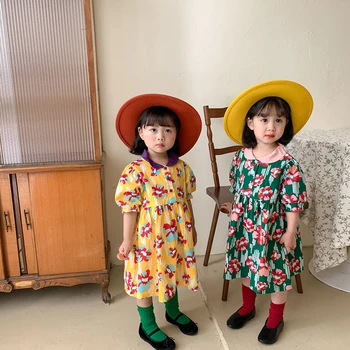 Meitenes, Ziedi, Tērpi Ir 2021. Jauno Vasaras Toddler Bērnu Ikdienas Kleitas ar Īsām Piedurknēm Bērniem Princese Vestidos 2-6Y