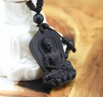 Melns Koka Griešanai Ķīnas Shakyamuni Amitabha Buda Feng Shui Statuja Taustiņu Ķēdi