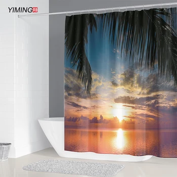 Piejūras ainava, pludmale, saulriets, 3D dušas aizkars vannas istaba ūdensizturīgs mājas apdare ar aizkaru āķi 180x200cm