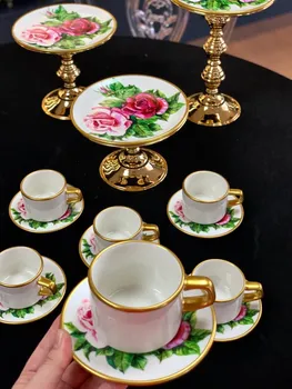 Pirmās Klases Kvalitātes Porcelāna. 6. personas Teacup Set 6 Kauss+ 6 plātnes turku krūzes kafijas tases tējas tase أواني الشاي krūze tazas