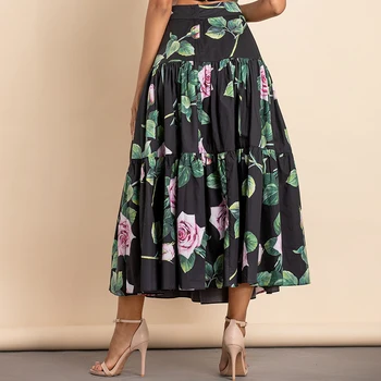 Plus Lieluma 3XS-10XL ir 2021. Skrejceļa Dizainers Vasaras Modes Mini Svārki Sievietēm ar Augstu Vidukli, Vintage Rožu Ziedu Drukāt Eleganti Svārki