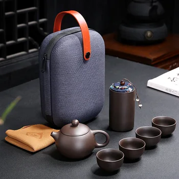 Portatīvo Ceļojumu Soma, Violeta Smilšu Ķīniešu Kung Fu Tējas Komplekts Gaiwan Tējkanna Teacups Tējas Komplekti Ceļojumu Tējas Komplekts Drinkware
