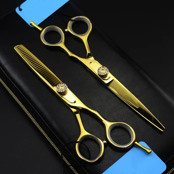 Profesionālās JP 440c tērauda 5.5 un 6 collu zelta gem matu šķēres, matu retināšanas frizētava šķēres Friziera šķēres