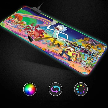 Rick Morty modelis konstrukcija Anime RGB Spēļu Pele Spilventiņu Spēlētājs Tastatūras Galda neslīdoša Gumijas LED Peles Paklājiņš