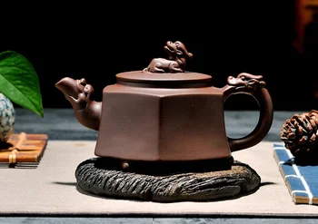 Sešstūra Ķīnas unicorn violetā māla Tējkanna,Raditional Puer tējas katlā 320ml Roku māla tējas komplekts tējkanna kung fu tējkanna