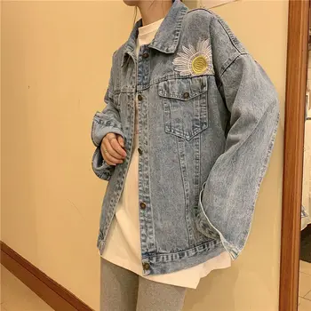 Sieviešu jaka ir 2021. jaunas džinsa jaka sieviešu korejiešu versiju zaudēt izšuvumi wild daisy top jūra ins karstā pārdošanas tendences zīmolu