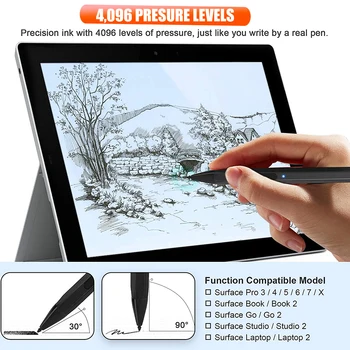 Stylus Pen Tablet 4096 Līmeņu Spiediena Klēpjdatoru skārienekrānu, Pildspalvu ar 3 Zib Padoms Nomaiņa USB Lādējamu par Surface Pro 7 6 5