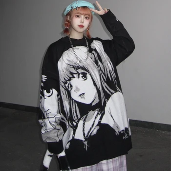 Trikotāžas Harajuku Ziemas Drēbes Sievietēm 2020. Gadam Lielgabarīta Džemperi Ar Garām Piedurknēm Top Gothic Modes Kawaii Japāņu Karikatūra Streetwear