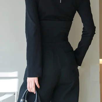 TWOTWINSTYLE Vintage Black Taisnas Bikses Sievietēm ar Augstu Vidukli, Pilna Garuma Plaša Kāju Bikses Sieviešu 2021. Gada Pavasara Modes Apģērbi