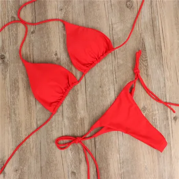 Vasaras Sexy Sievietes Peldkostīmi, Bikini Komplekti, Krūšturi Tie Pusē, G-String Thong Beach Trīsstūris Tērps, Peldkostīms 2gab Peldēšanas Tērps