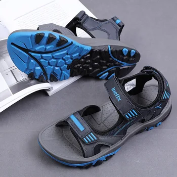 Vīriešu sandales 2021. gada vasaras apavi ar neslīdošu elpojošs vīriešu pludmales apavus dzīvoklis gadījuma sandales sandalias hombre izmērs 38 - 45