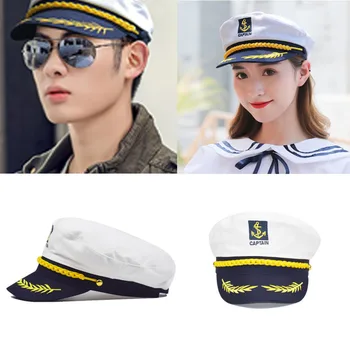 Vīriešu, Sieviešu Vintage White Regulējams Kapteinis Jūrnieki Flotes Kapteinis Laivu Militārā Cepure Klp Pieaugušo Puses Masku Unisex Cepure