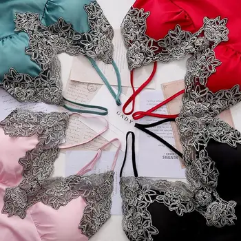 WENYUJH Jaunu 5 Gabali Sieviešu Pidžamas Komplekti Mākslīgās Zīda Pidžamu Sleepwear Komplekti Eleganti Seksīgas Mežģīnes Pavasara Modes Rudenī Homewear Uzvalks