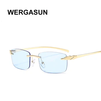 WERGASUN Taisnstūra bez rāmja Saulesbrilles Sieviešu Modes Steampunk Saules Brilles Kristāla Vintage Toņos Brilles UV400 Oculos