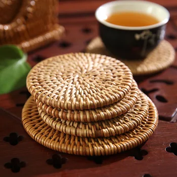 WIZAMONY Roku darbs tējas mats Rotangpalmas paliktņi šķīvītis čuguna katlā, siltuma izolācijas starplika placemats galda Bambusa tējkanna tējas komplekts