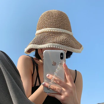 Ēnā Cepures Sievietēm Vasarā Salmu Saule Spaiņa Cepuri Meitene Ārpus Ceļa Salmu Cepurīte Ikdienas Cepure Panama Beach Salmu Pērle piederumi