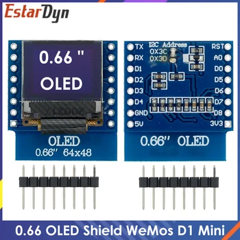 0.66 collu OLED LED LCD Dispaly Vairogs ir Savietojams WEMOS D1 MINI ESP32 64X48 0.66 collu Displejs 0.66
