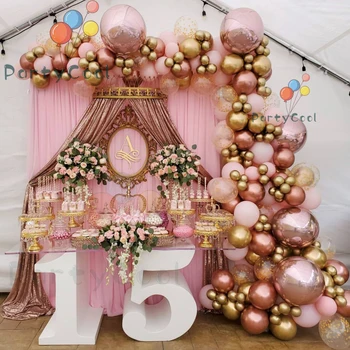 120Pcs Chrome Rose gold Pastelis Baby Rozā Baloni Vainags Arku Komplekts 4D Rožu Balonu, Dzimšanas dienu, Kāzas, Bērnu Duša Puse Dekori