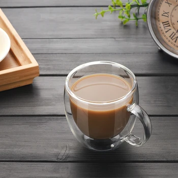 150ml Dubultā Slāņa Stikla Mazo Espresso Krūze Anti Applaucējums Handgrip Tējas Nespresso Latte Stipras Kafijas Tasi Tasse Čats Malks Taza Gato